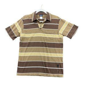 Patagonia Shirt Mens Small Brown Striped Vintage 90s Polo Organic Cotton Outdoor